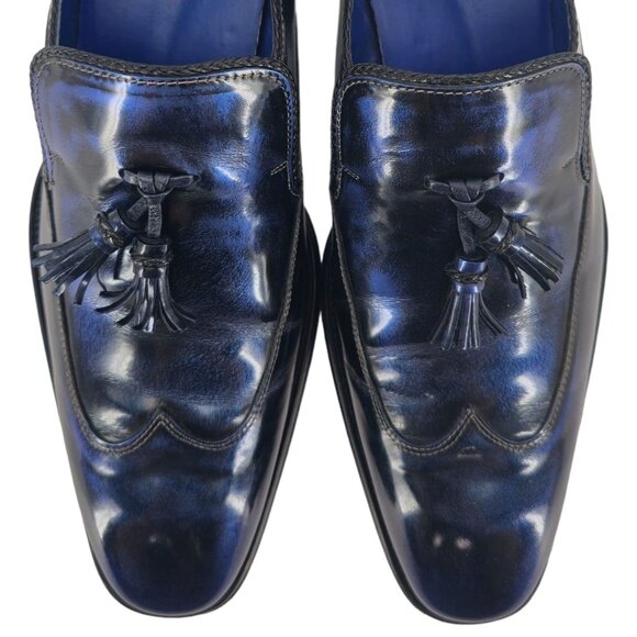 Mezlan Custom Marbleized Blue Leather Dress Shoes 8.5M Wingtip Tassel Loafers - Picture 2 of 16